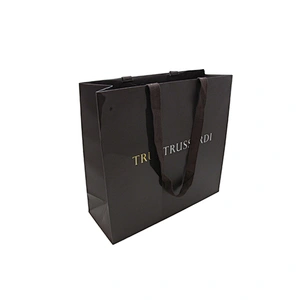 Custom Logo printing paper bag Luxury Black Bag UV Paper Bag with rope handle