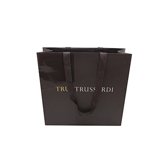 Custom Logo printing paper bag Luxury Black Bag UV Paper Bag with rope handle