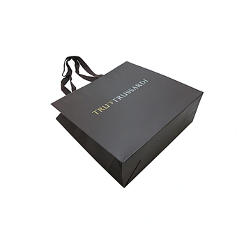 Custom Logo printing paper bag Luxury Black Bag UV Paper Bag with rope handle